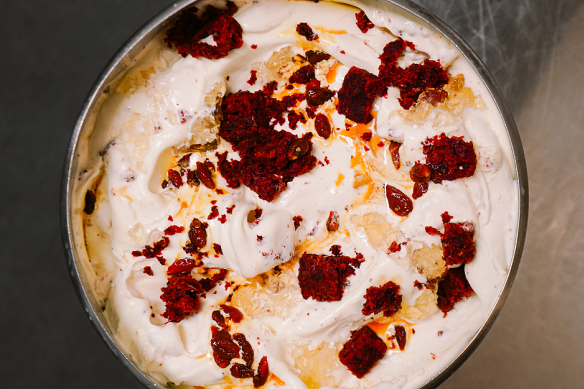 Kariton’s red packet flavour with Laughing Cow cheese gelato, jujube red velvet, candied goji berry, and baijiu jelly, to celebrate Chinese New Year. 