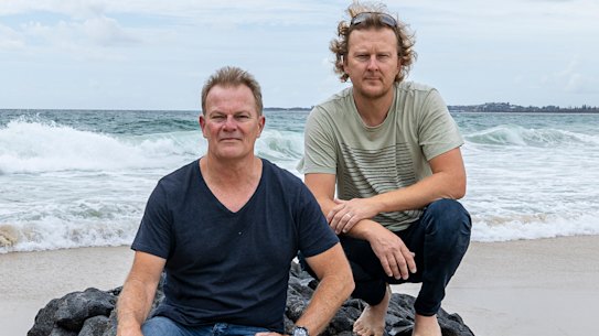 Jason Markland and Steve Kudzius  at Dreamtime Beach, south of Fingal Head. 