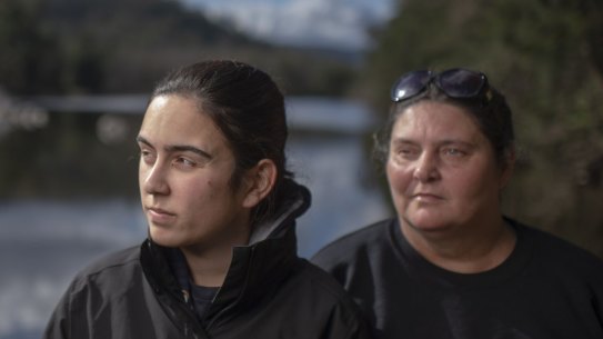 Gundungurra Traditional Owners Kazan Brown (right) and her daughter Taylor Clarke, on land that will be inundated by floodwater at Burnt Flat by the raising of the Warragamba Dam Wall. 
