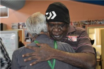 Yindjibarndi Aboriginal Corporation director Stanley Warrie celebrates in 2017 after the Federal Court upheld the corporation’s title claim surrounding the $280 billion Solomon Hub mine owned by FMG.