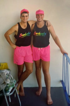 Warne and Berry in their pink shorts on a youth tour of the West Indies.