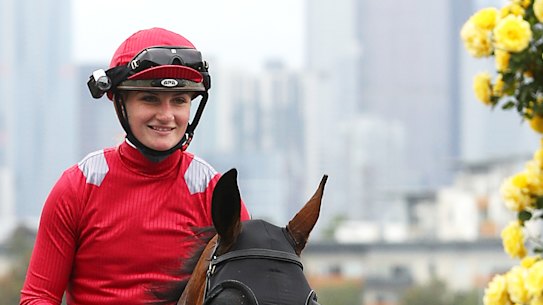 MELBOURNE, AUSTRALIA - OCTOBER 31: Jamie Kah riding #9 Victoria Quay enters the mounting yard after winning race two the G.h.mumm Wakeful Stakes during 2020 AAMI Victoria Derby Day at Flemington Racecourse on October 31, 2020 in Melbourne, Australia. (Photo by Robert Cianflone/Getty Images for the VRC)