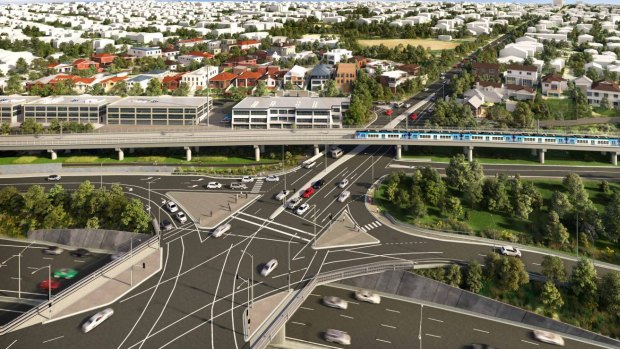 The state government's proposal for Toorak Road sky rail in Kooyong, about a kilometre away from Glenferrie Road.