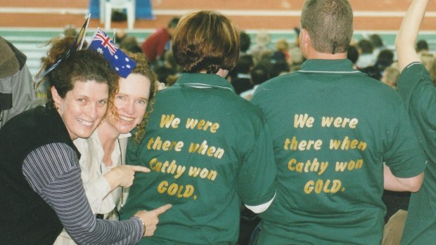 Anne Barnett and Helen Pitt in the crowd at the stadium the September night Cathy Freeman won gold.
