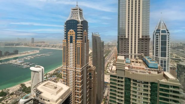 A penthouse apartment in The Torch building, in the Dubai Marina, is for sale.
