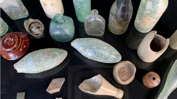 Torpedo bottles were found among about 100 artefacts such as champagne bottles, medicinal containers and terracotta dishes.