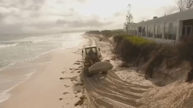 Perth's winter weather has caused extensive erosion to Fremantle's ma-made Port Beach. 