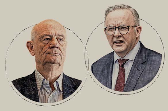Gambling reform advocate Tim Costello and Prime Minister Anthony Albanese.