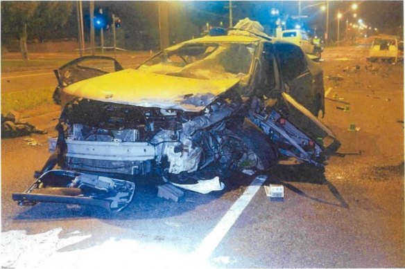 The crash caused extensive damage to the speeding Saab. 