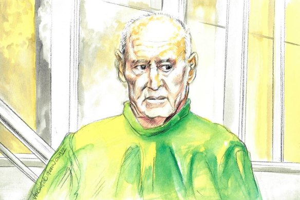 Chris Dawson pictured in a court sketch from September 1, 2022, during submissions on his sentence in the NSW Supreme Court.