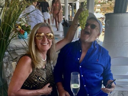 Let them eat grapes: Lisa and Grant Vandenberg in Greece this week.