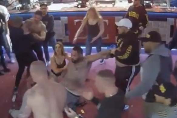 Wild bikie brawl at Canberra strip club caught on camera