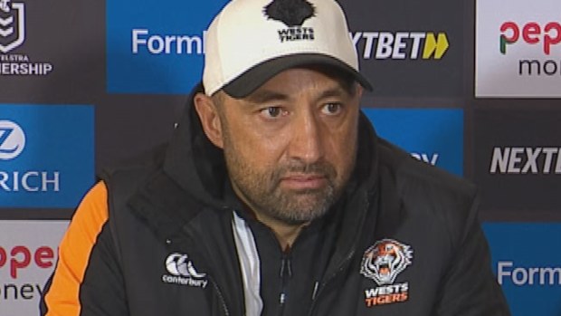 Benji Marshall speaks to reporters post-match.