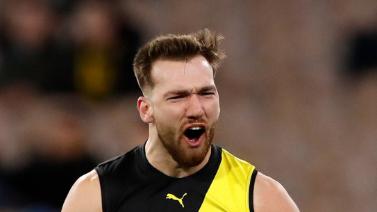 Noah Balta celebrates for the Tigers.