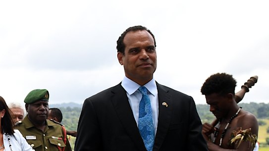 Australian Prime Minister Scott Morrison and Mrs Morrison are greeted by Vanuatu Minister of Foreign Affairs Ralph Regenvanu (right) as they arrive in Port Vila, Vanuatu, in January 2019.