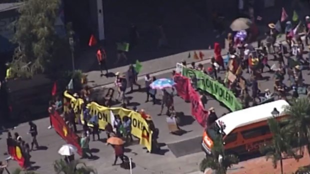 Extinction Rebellion launches its week-long protest in Brisbane marching through West End to the CBD.