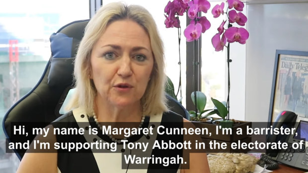 Former Crown prosecutor Margaret Cunneen endorses Tony Abbott for Warringah. 