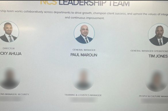 Screenshot of a website listing senior MA Services Group personnel as having association with Nauru Community Safety.