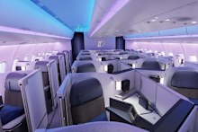 The business class cabin on Malaysia Airlines’ A330neo, 