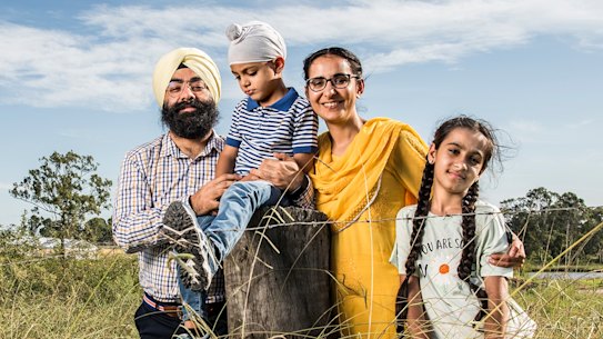 Kanwar Jeet, one of the volunteers behind the establishment of Australia’s first Sikh school, with his family