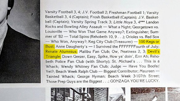 The year book page of Judge Brett Kavanaugh.