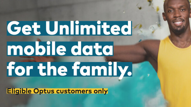 An ad for one of Optus' new 'unlimited' data plans.