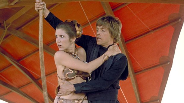 Mark Hamill as Luke Skywalker and Carrie Fisher as Princess Leia in a scene from Star Wars: Episode VI, Return of the Jedi. 