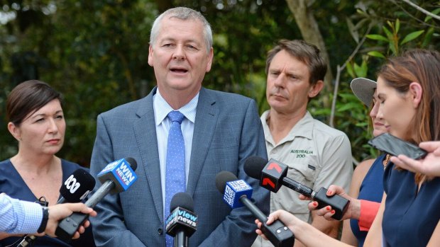 Mark Townend at the launch of the Koala Advisory Council at Australia Zoo  with Environment Minister Leeanne Enoch.
