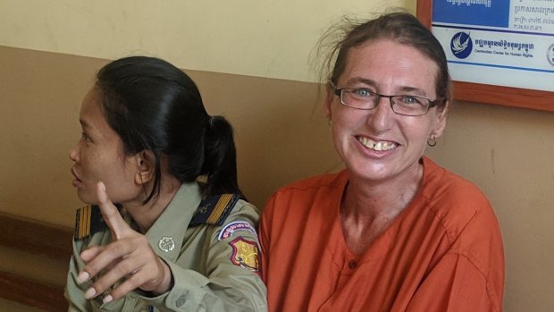 Yoshe Ann Taylor, 46, in the visiting room of the Cambodian Court of Appeal after the court dropped the drug trafficking charges against her.