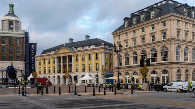 The Duchess of Cornwall Inn (right) and Strathmore House (left) facing Queen Mother Square.