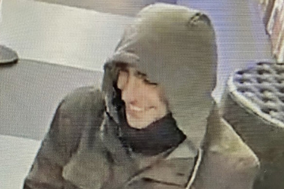 A surveillance camera image released by police of the suspected shooter.