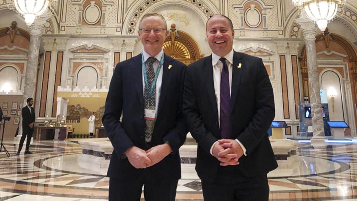 Treasurer Josh Frydenberg and RBA governor Philip Lowe in Riyadh.