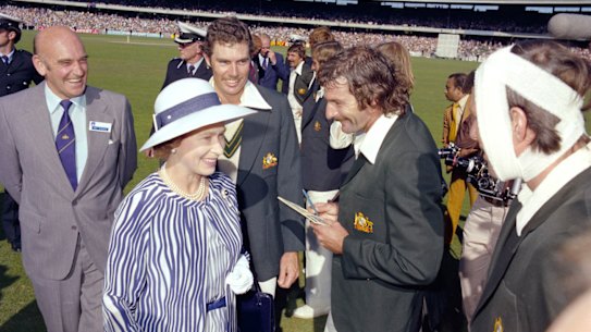 Dennis Lillee meets Queen Elizabeth II during the Centenary Test in 1977.