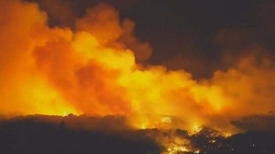 An aerial night view of the Fraser Island bushfire as it raged.