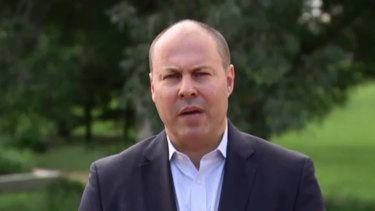 Treasurer Josh Frydenberg speaks to the media in Melbourne on Saturday.