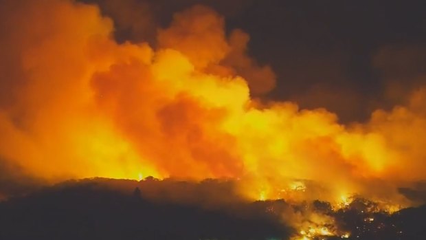 An aerial night view of the Fraser Island bushfire as it raged.