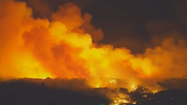 An aerial night view of the Fraser Island bushfire as it raged in early December.