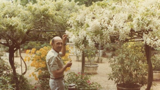 Peter Valder in the wisteria garden at “Nooroo”