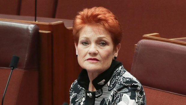 Senator Pauline Hanson during debate in the Senate on Monday.