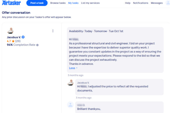 Jacobus stands accused of using someone else’s qualifications to obtain work as a structural engineer on Airtasker.