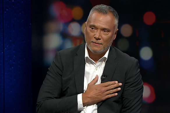 Stan Grant makes an emotional speech after stepping down as host of Q+A.