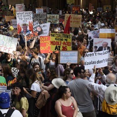 Thousand gathered in front of Sydney Town Hall in January to raise money for firies and call for action on climate change.