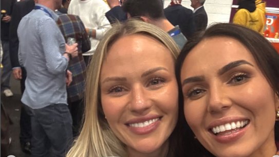 Jules Neale (left) and her estranged friend Tess Crosley on grand final day 2025.