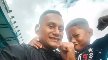 Middleweight boxer Fiu Tui with his son Joseph, who is living in Fiji.