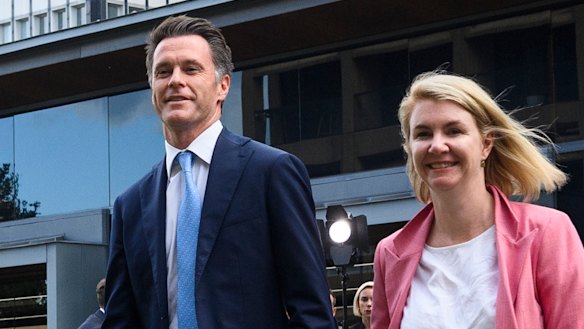 New leader of NSW Labor Chris Minns and his wife Anna after he was elected by caucus on Friday.