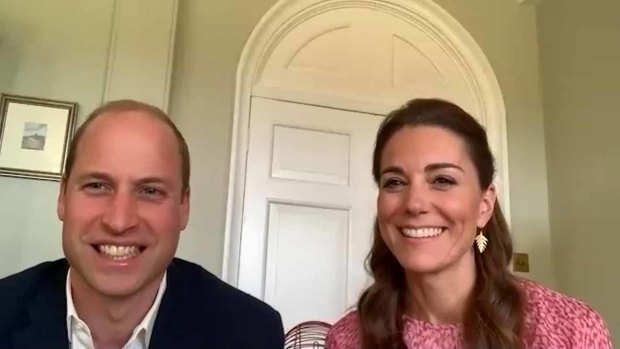 Prince William, Duke of Cambridge and Catherine, Duchess of Cambridge in a video call.