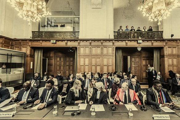 South Africa delegates are among those present in a courtroom at the International Court of Justice at The Hague in May. 