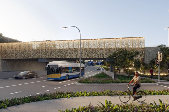 The $183 million overpass on Moggill Road opposite Indooroopilly Shoppingtown will be complete by mid-2024.
