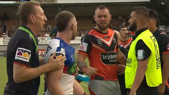Jackson Hastings and David Klemmer had to be separated.