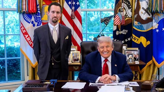 Donald Trump with new Bureau of Labour Stats chief EJ Antoni. 